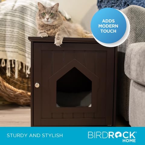 INTERNET' BES Decorativ Ca Hous Sid Table Nightstand Pe Crate Hidde Litte Bo Enclosure Multi-Functiona Kitt Furniture Hidin Spot Woode Cabine fo Cats Kitte Hom Espresso