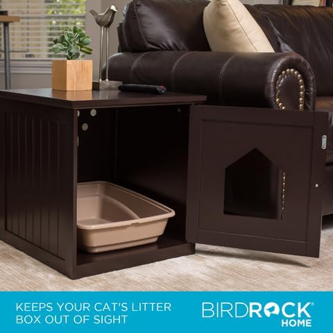 INTERNET' BES Decorativ Ca Hous Sid Table Nightstand Pe Crate Hidde Litte Bo Enclosure Multi-Functiona Kitt Furniture Hidin Spot Woode Cabine fo Cats Kitte Hom Espresso