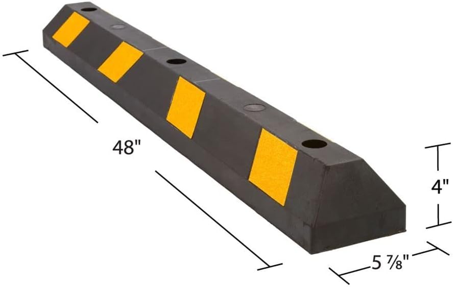 Guardian 4' Rubber Parking Curb with Mounting Holes Hi-Vis Yellow UV-Resistant for Paved, Gravel Parking Lot 4inch H