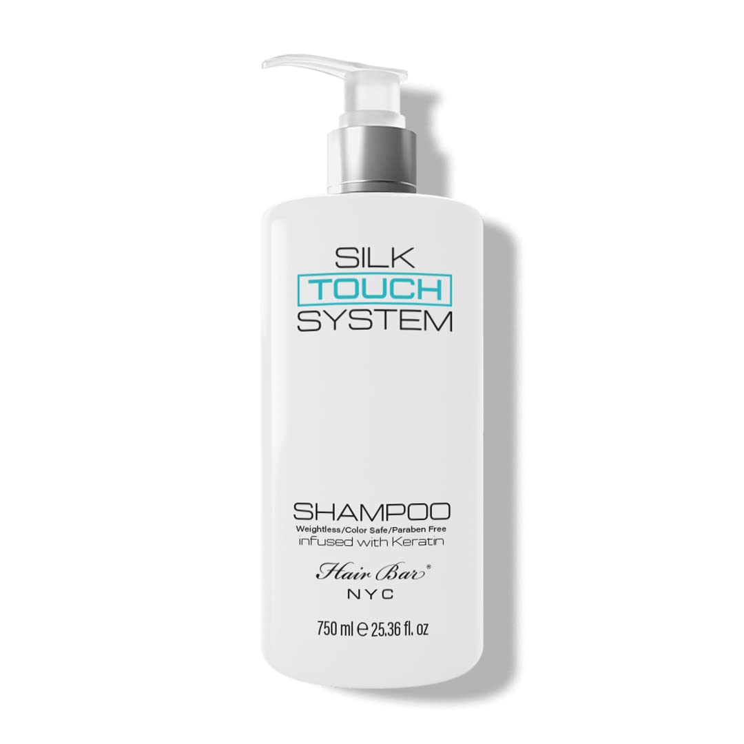 Hair Bar NYC Silk Touch System Keratin Care Smoothing Shampoo with Pure Keratin Biotin For Chemically Color Treated Hair 25.36oz/750ml - Extend Keratin Treatment, Rebuild Nourish