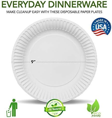 Stock Your Home 9-Inch Paper Plates Uncoated, Everyday Disposable Plates 9inch Paper Plate Bulk, White, 200 Count
