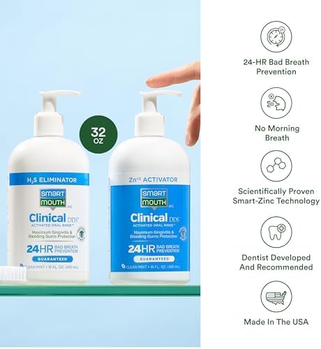 SmartMout Clinica DD 2-Bottl Activate Mouthwas wit Pump Gu Healt Suppor fo Adult 12-Hou Fres Breat Mouthwas Clea Min Flavor 3 f o (1 f o pe Bottle)