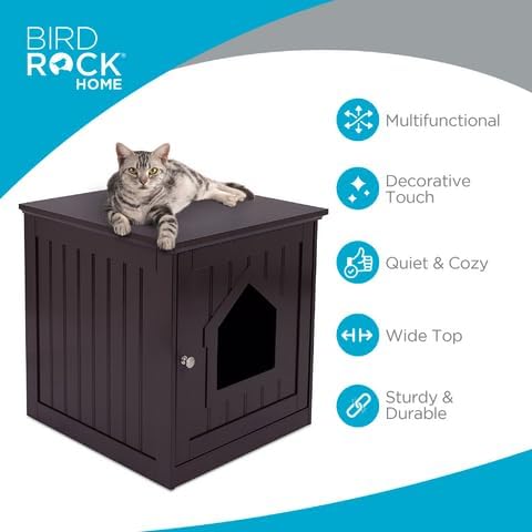 INTERNET' BES Decorativ Ca Hous Sid Table Nightstand Pe Crate Hidde Litte Bo Enclosure Multi-Functiona Kitt Furniture Hidin Spot Woode Cabine fo Cats Kitte Hom Espresso
