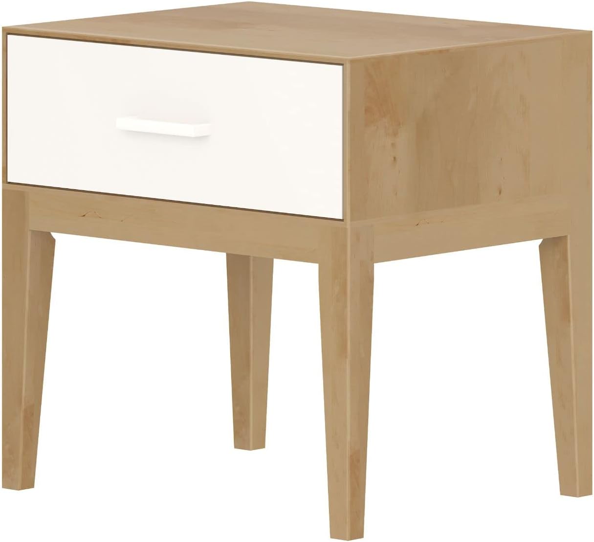 Plank+Beam Duo Wood Nightstand with 1 Drawer, Wooden Side Table for Bedroom Storage, Bedside End Table, White/Birch