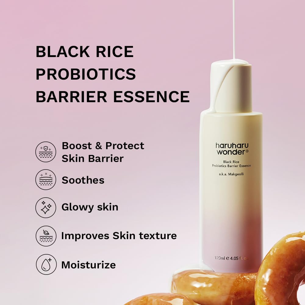 haruharu Wonder Black Rice Probiotics Barrier Essence, Skin Flooding & Layering, Strengthens Skin Barrier, Moisturizes, Glowy Radiant Skin, Ceramide & Panthenol, Holiday Stocking Stuffer, 4.05 fl.oz