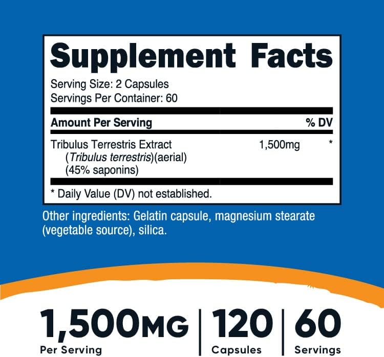 Nutricost Tribulus Terrestris Extract 750mg, 120 Capsules (2 Bottles)