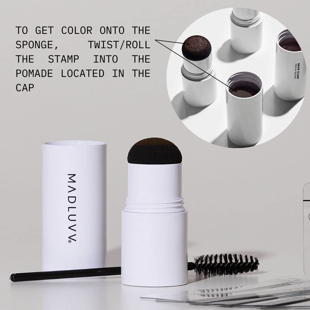 MADLUVV Brow Stamp Kit with Brow Stencils ¨C Easy Eyebrow Shaper for Natural-Looking Brows ¨C Popular Eyebrow Stencil Kit Used by Professionals ¨C 9 Shapes, Spoolie, Travel Bag & Stamp (True Red)