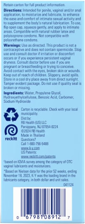 K-Y Jelly Classic Water-Based Body Friendly Formula 4 Fl Oz. Personal Lubricant for Wetter Sex for Men, Women and Couples Safe to Use with Latex Condoms (6 Pack)
