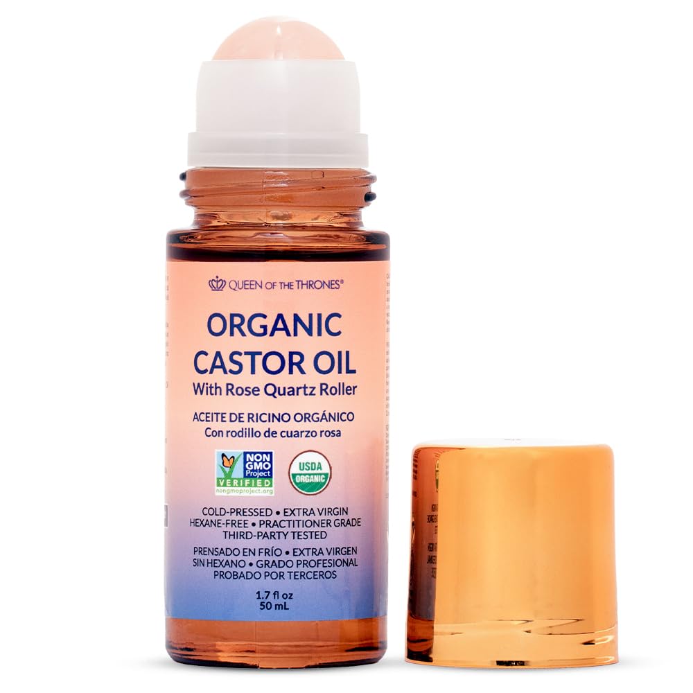 QUEE O TH THRONE Organi Golde Casto Oi Roll-O wit Ros Quart 100 Pur fo Skin Brow Lashe an les mes Casto Oi Pack Hexane-Fre USD Certifie Cold-Presse 1.7o (50mL)