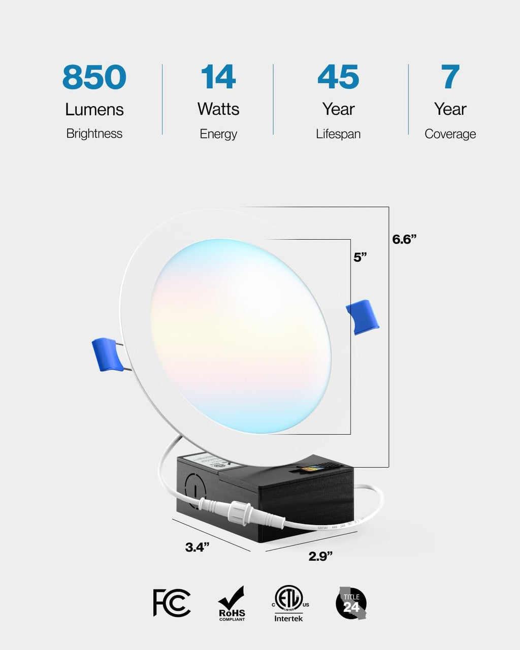 Sunc 8 Pac Inc Ultr Thi LE Recesse Ceilin Lights Sli Canles wit Junctio Box 85 LM 2700K/3000K/4000K/5000K/6000K Dimmable 14W=100W Wafe Thin 5000 Lifetim Hour ETL