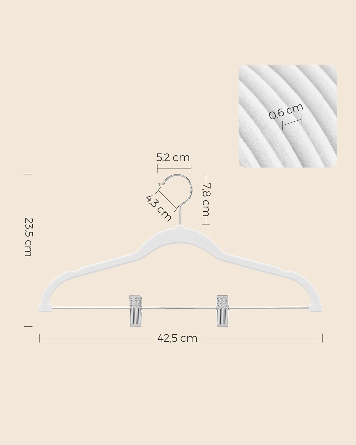30-Pack Pants Hangers, 16.7-Inch Long Velvet Hanger with Adjustable Clips, Heavy-Duty, Non-Slip Skirt Hangers, Space-Saving for Pants, Skirts, Coats, Dresses, White UCRF012W02