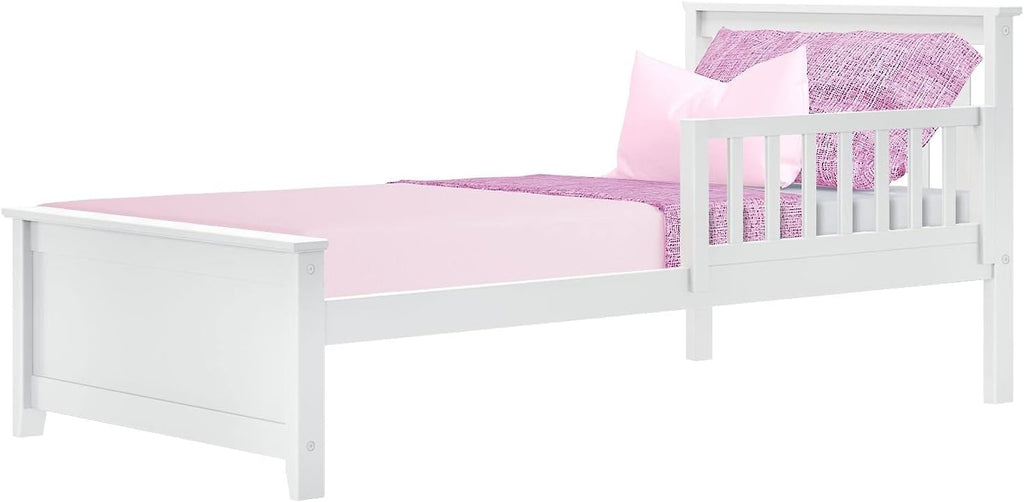 Max & Lily Twin Bed, Bed Frame with Headboard For Kids with 1 Guard Rail, Slatted, White