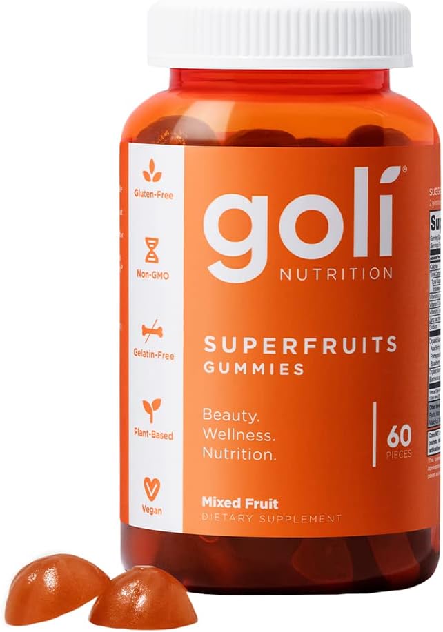 Goli Nutritional Supplement, SuperFruits Beauty Gummy Vitamin - 60 Count - Collagen-Promoting Ingredients - Mixed Fruit, Vegan, Plant-Based, Non-GMO, Gluten-Free Gelatin Free