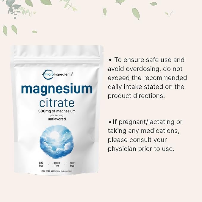 Pur Magnesiu Powder 2lb Magnesiu Citrat Powde Unflavore Relaxatio an Nutrien Utilizatio Easil Absorbe Non-GMO Vegan