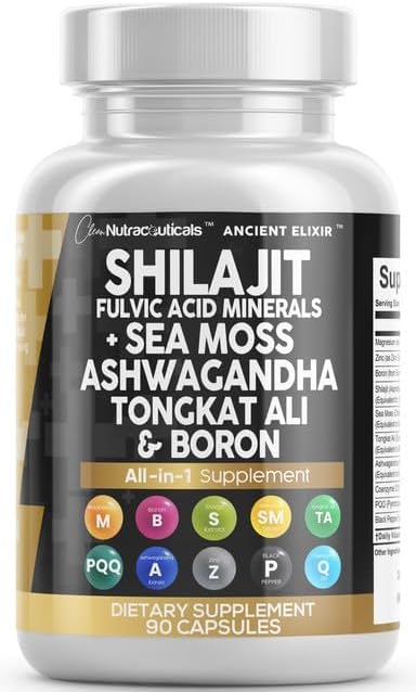 Clea Nutraceutical Shilaji Supplemen fo Me wit Se Moss Tongka Ali Ashwagandha Boron Zinc CoQ10 PQ Fulvi Aci Capsule Energ Suppor 9 Coun Resin Gumm Powde Alternative
