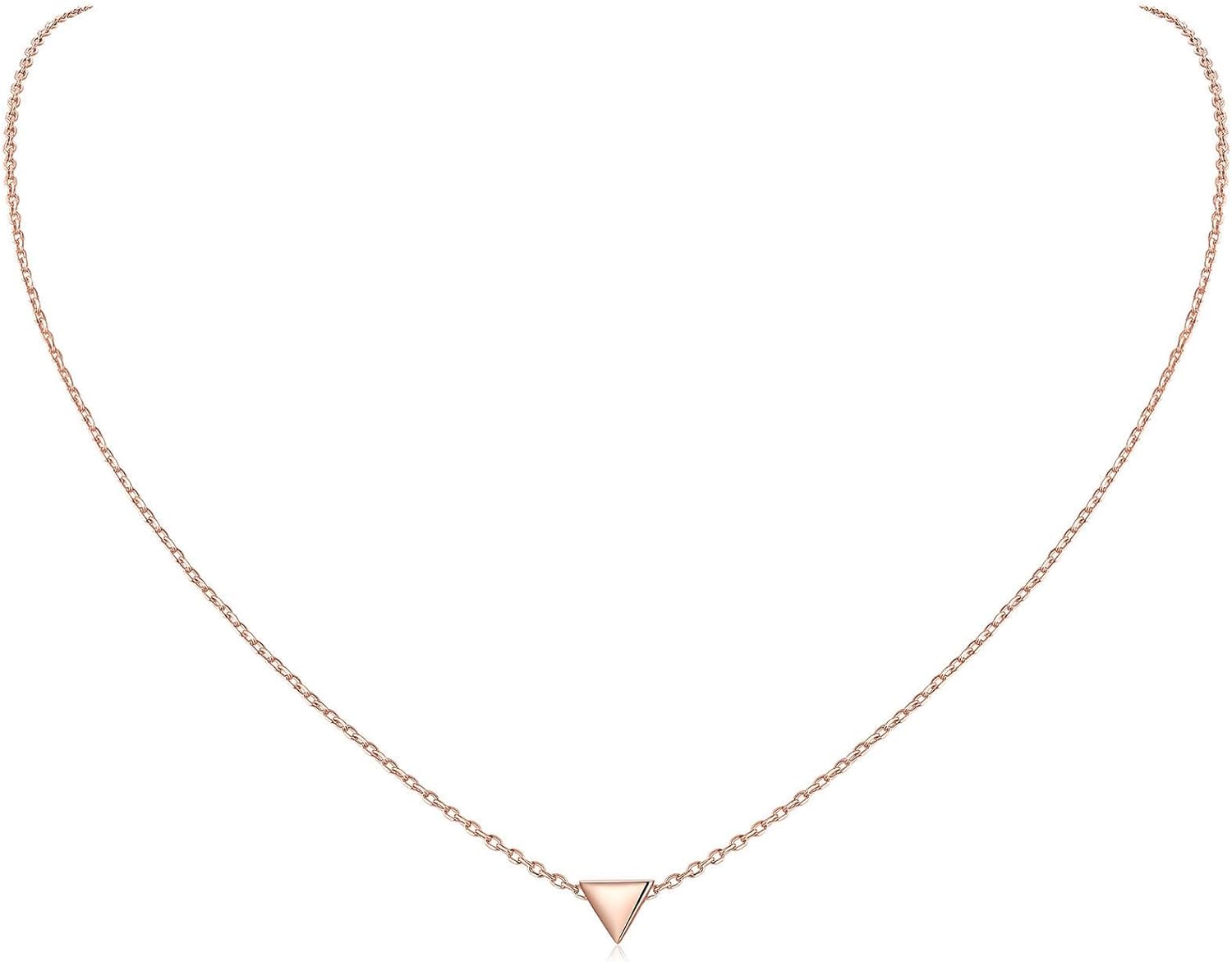 ChicSilver Personalized 925 Sterling Silver Dainty Small Heart/Star/Moon/Dot/Triangle Pendant Necklace for Women, Silver/Gold/Rose Gold/Black (with Gift Box)
