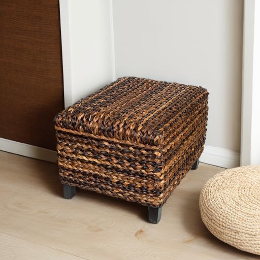 BIRDROC HOM Wove Seagras Storag Ottoma wit Safet Hinge Easy-to-Ope Lid Sturd Constructio Natura Brow Finis Larg Storag Spac Idea fo Livin Room Bedroom Dor 22x18x16