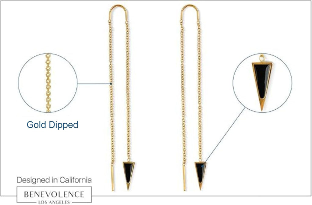 Benevolence LA Dagger Threader Triangle Earrings | Gold Dipped Earring | Dangle Drop Long Chain Double Piercing Accessories for Women | Gifts for Mom, Girlfriend, Sister