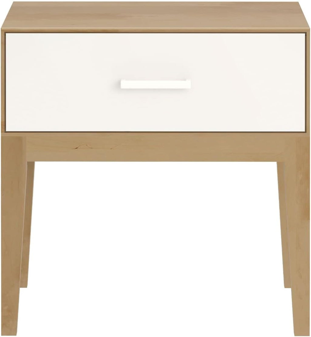 Plank+Beam Duo Wood Nightstand with 1 Drawer, Wooden Side Table for Bedroom Storage, Bedside End Table, White/Birch