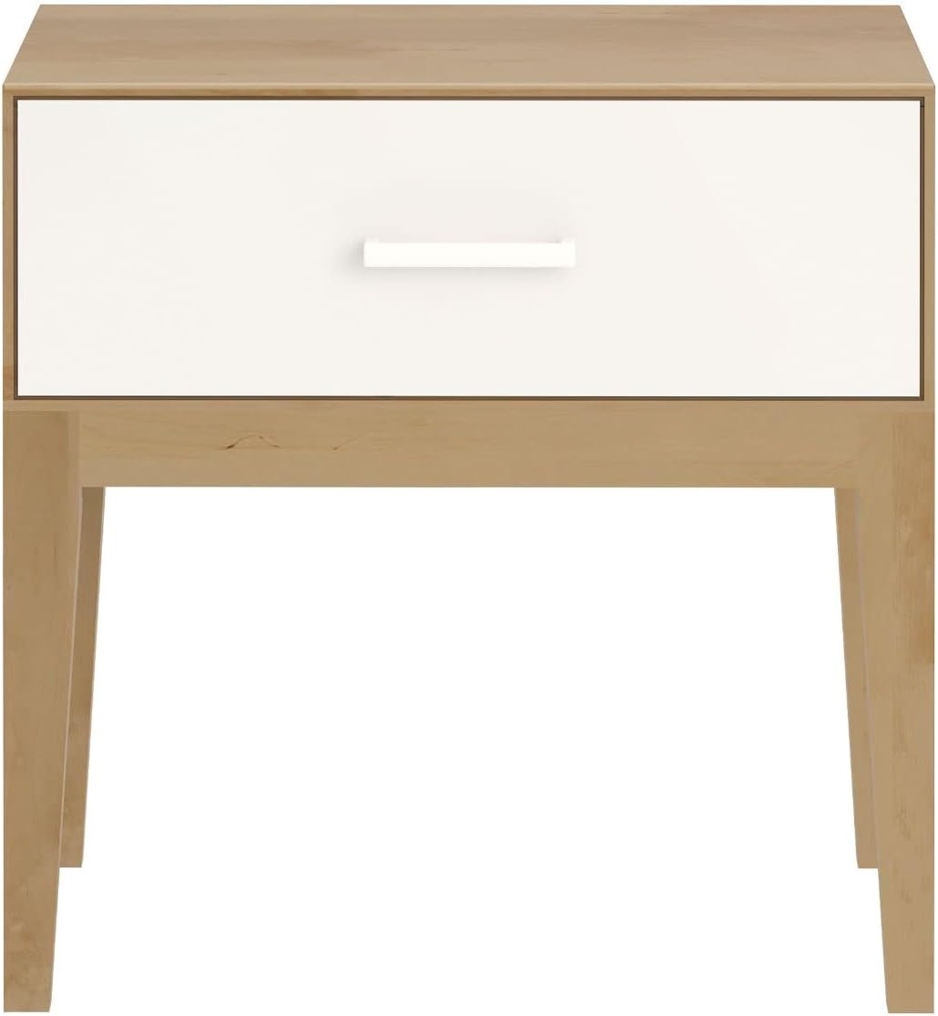Plank+Beam Duo Wood Nightstand with 1 Drawer, Wooden Side Table for Bedroom Storage, Bedside End Table, White/Birch