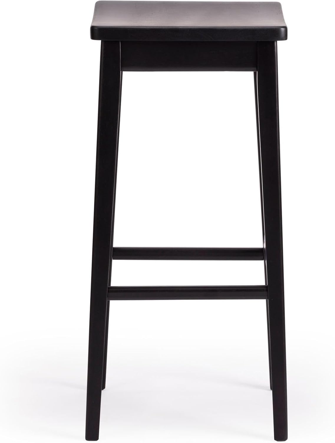 Plank+Beam Smythe Bar Stool, 30inch, Set of 2, Sturdy Wood Modern Kitchen Bar Height Stool, Saddle Seat Backless Counter Chair, Metal Footrest, Black