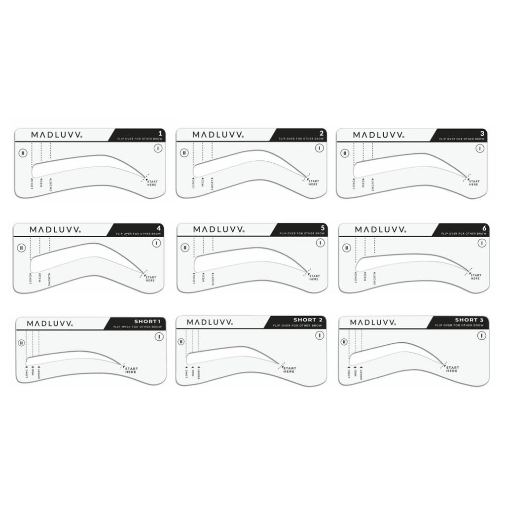 MADLUVV Brow Stamp Kit with Brow Stencils ¨C Easy Eyebrow Shaper for Natural-Looking Brows ¨C Popular Eyebrow Stencil Kit Used by Professionals ¨C 9 Shapes, Spoolie, Travel Bag & Stamp (True Red)
