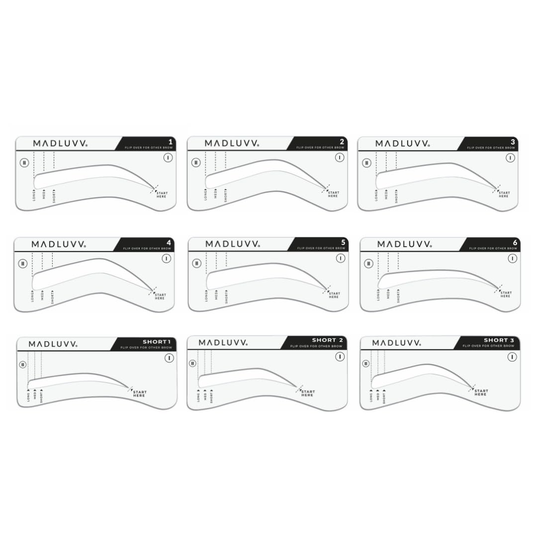 MADLUVV Brow Stamp Kit with Brow Stencils ¨C Easy Eyebrow Shaper for Natural-Looking Brows ¨C Popular Eyebrow Stencil Kit Used by Professionals ¨C 9 Shapes, Spoolie, Travel Bag & Stamp (True Red)