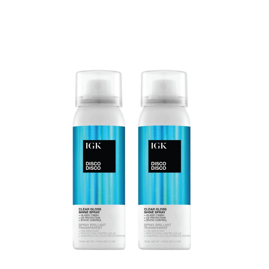 IGK Disco Disco Clear Gloss Shine Spray | Travel Size | Lightweight, High-Shine Finishing Hair Spray | Set of 2 (2.1 Fl Oz)