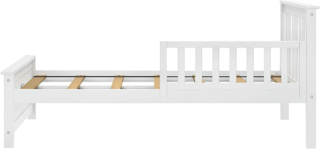 Max & Lily Twin Bed, Bed Frame with Headboard For Kids with 1 Guard Rail, Slatted, White