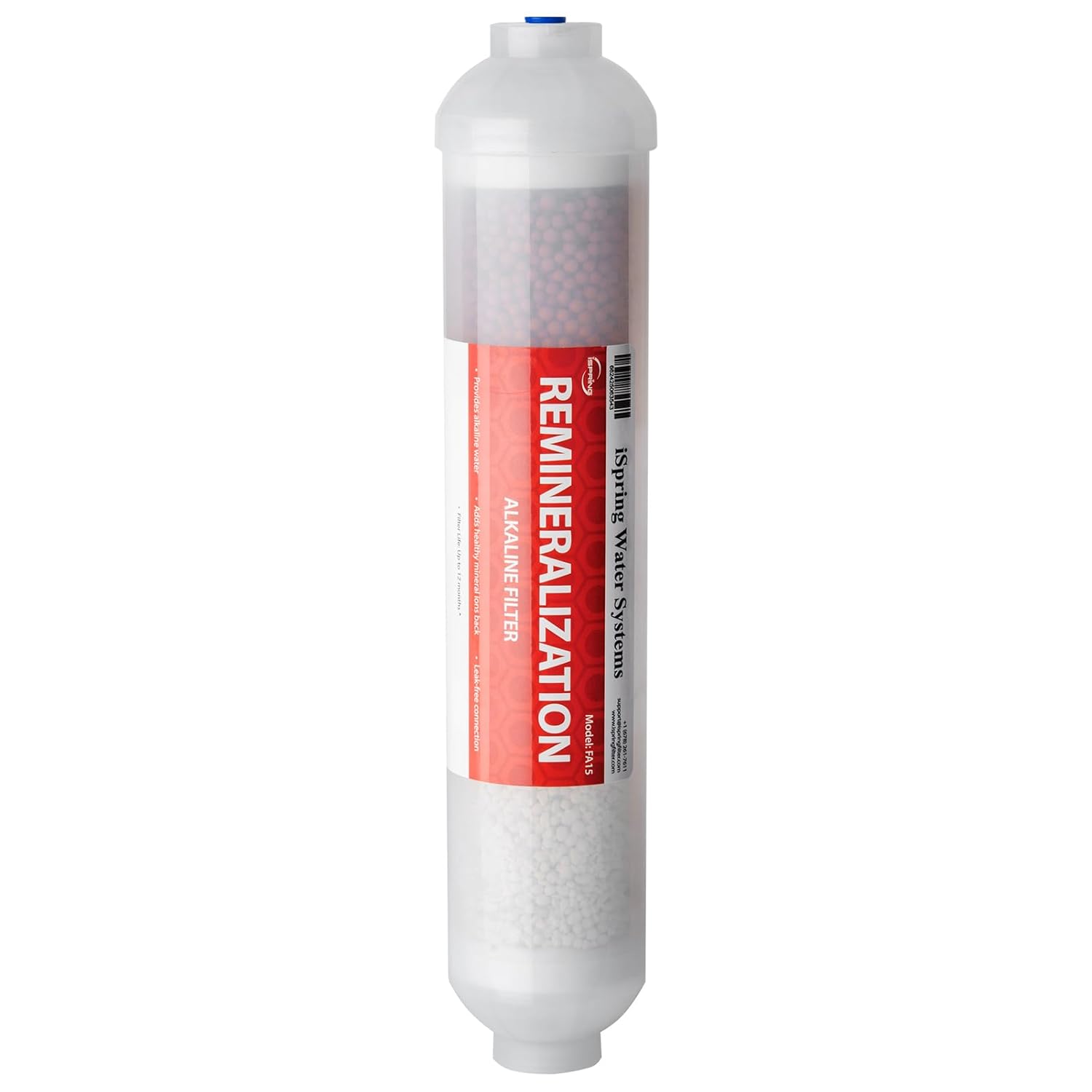 iSpring FA15 Alkaline Inline Water Filter Cartridge, 10¡± x 2¡± with 1/4¡± Quick Connect, NSF Certified, Add-on for RO Systems, Balances pH Restores Minerals, 3-Layer Replacement Filter