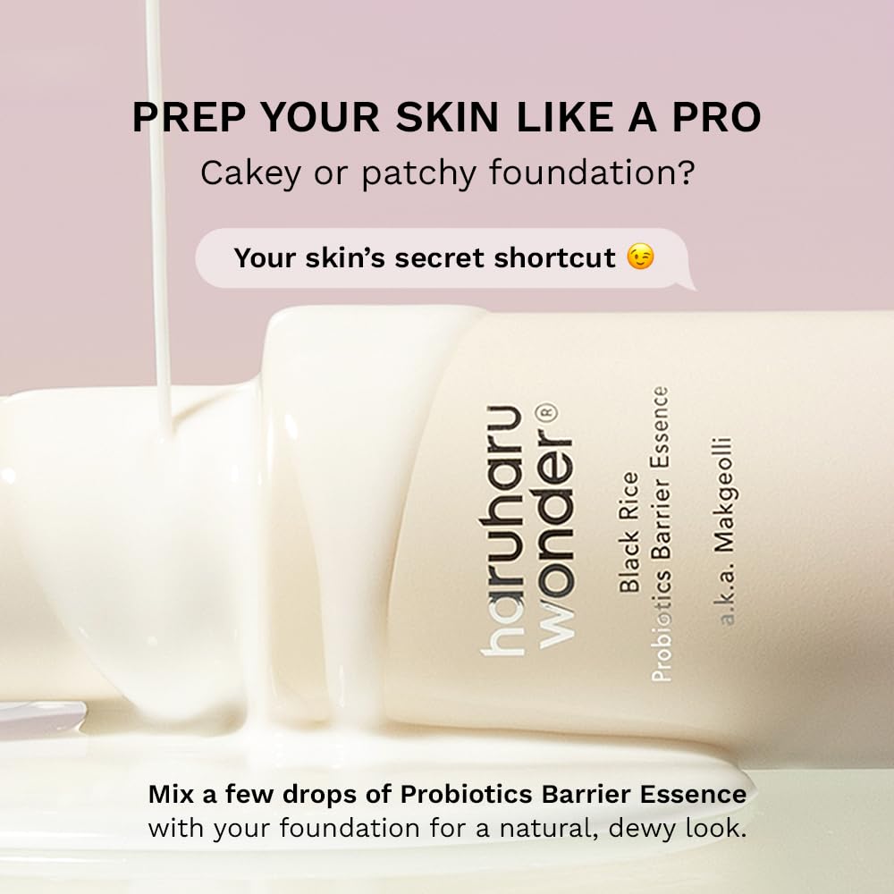 haruharu Wonder Black Rice Probiotics Barrier Essence, Skin Flooding & Layering, Strengthens Skin Barrier, Moisturizes, Glowy Radiant Skin, Ceramide & Panthenol, Holiday Stocking Stuffer, 4.05 fl.oz