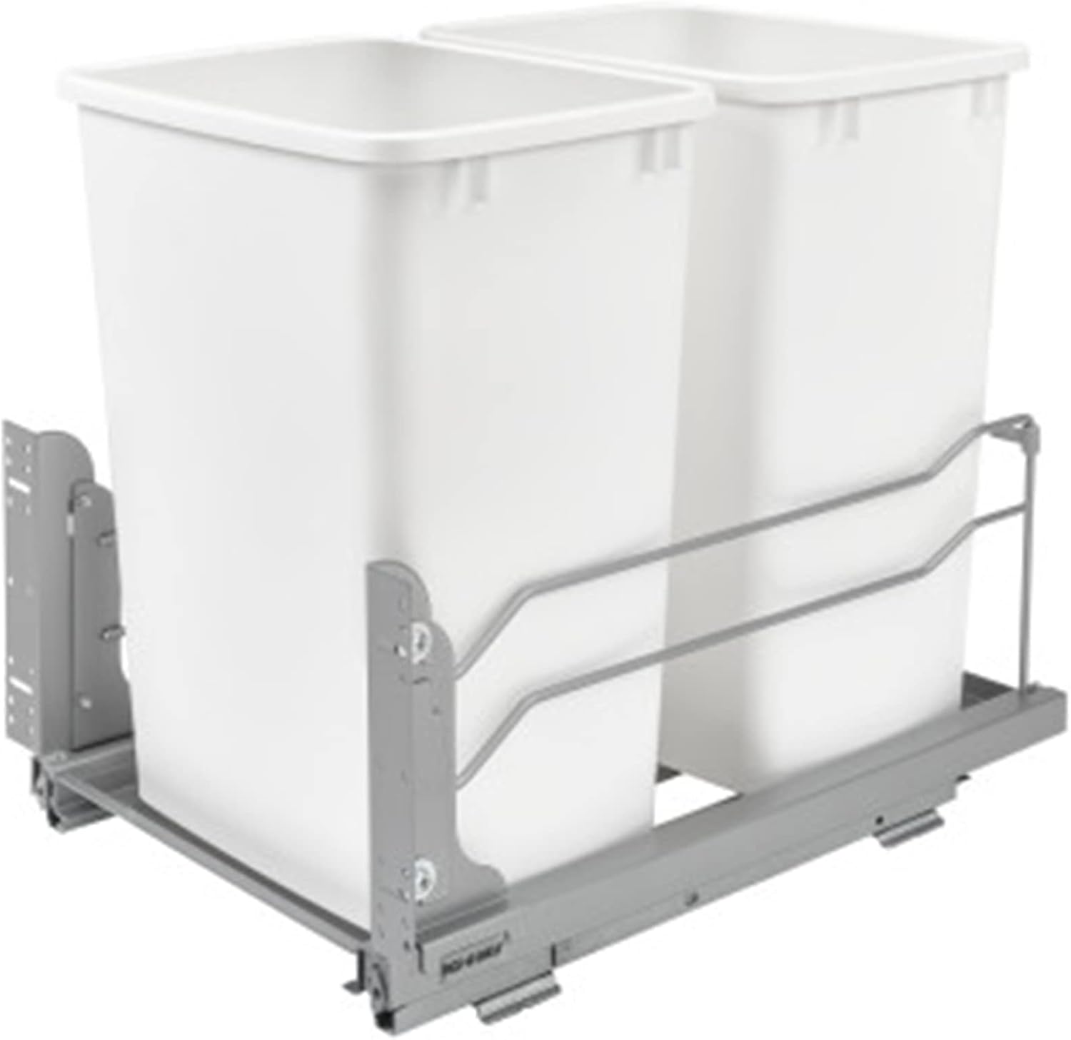 Rev-A-Shelf Double Trash Can Under Kitchen Cabinets Pullout, 35 Quart 8.75 Gallon with Soft-Close Slides, White, 53WC-1835SCDM-211