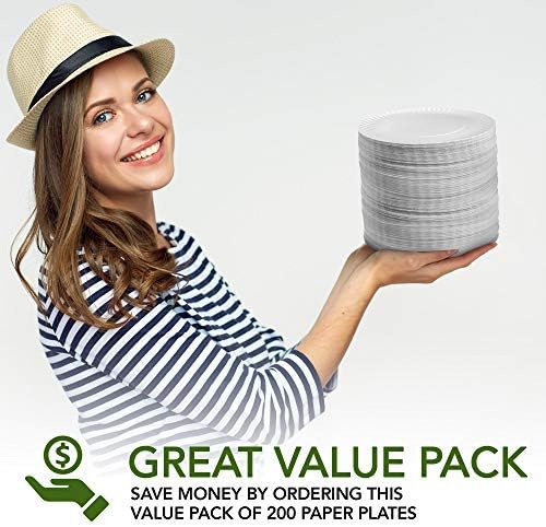 Stock Your Home 9-Inch Paper Plates Uncoated, Everyday Disposable Plates 9inch Paper Plate Bulk, White, 200 Count