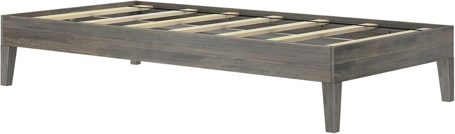 Max & Lily Fundamental Twin Platform Bed Frame, Kids Modern Solid Wood Bed, Strong Wooden Slats, Non-Toxic Finishes, Driftwood