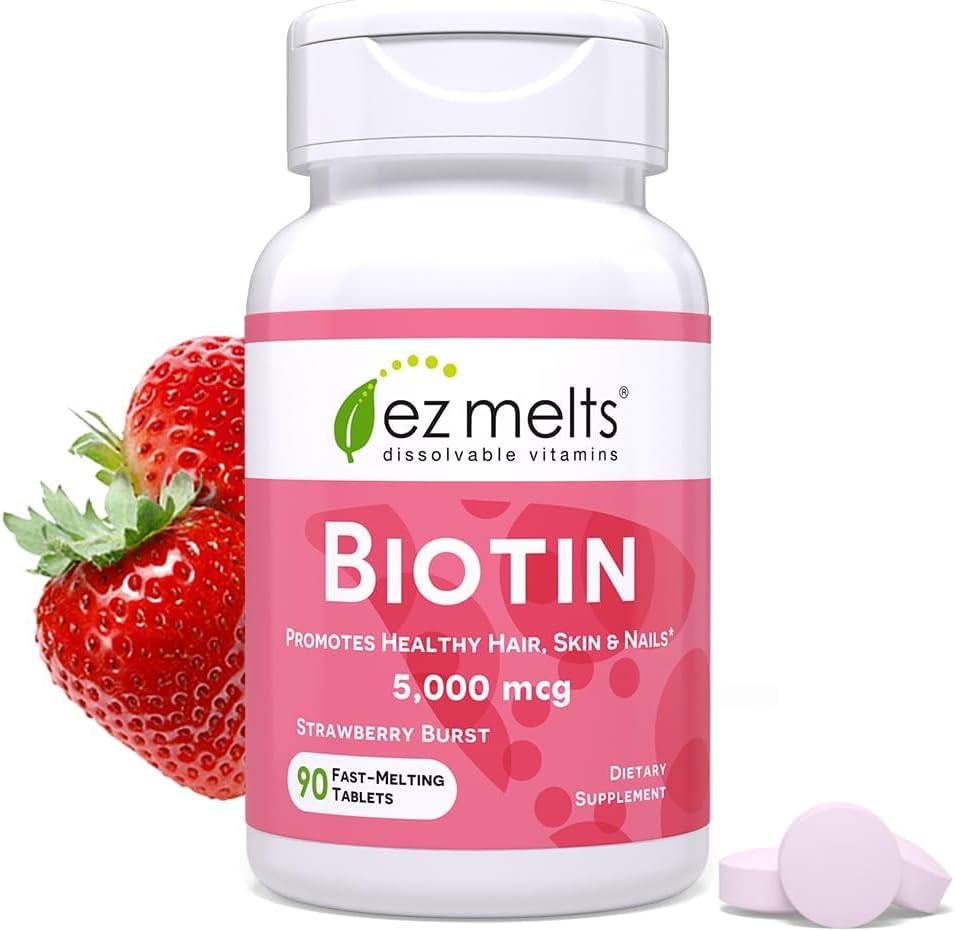 EZ Melts Dissolvable Biotin 5,000 mcg, Hair, Skin & Nail Support, Sugar-Free, 3-Month Supply - 1 Pack