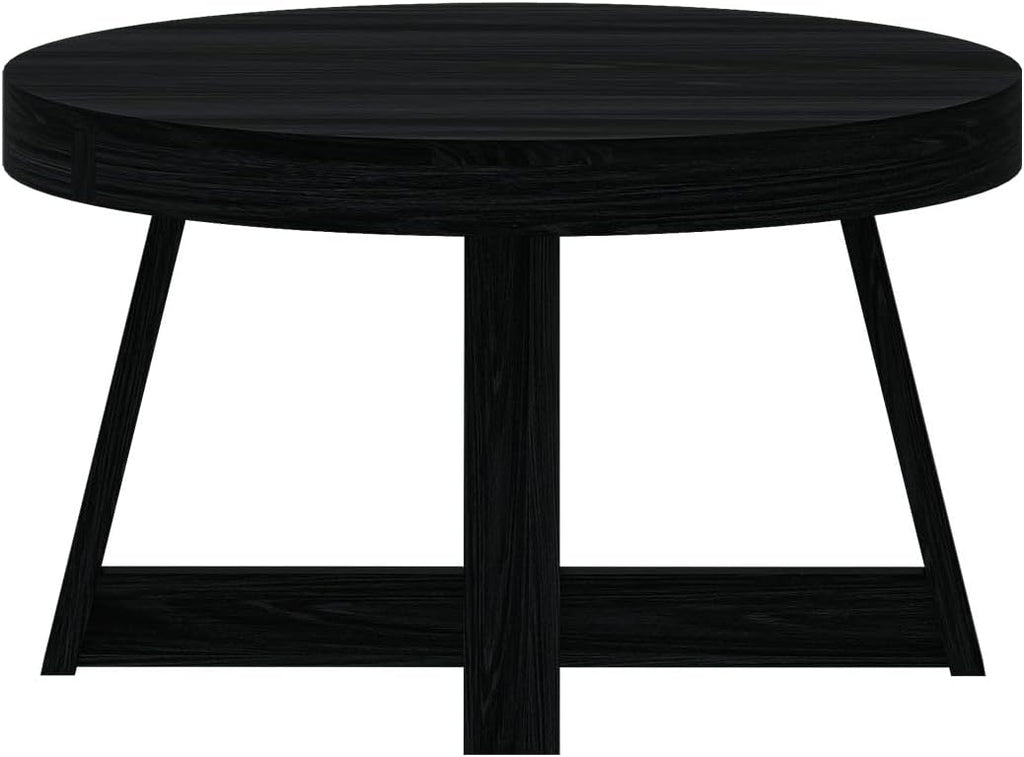 Plank+Beam Classic Round Coffee Table, 30 Inch Farmhouse Coffee Table, Mini Center Tables for Small Spaces, Small Living Space Tea Table, Black Wirebrush