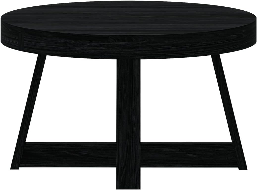 Plank+Beam Classic Round Coffee Table, 30 Inch Farmhouse Coffee Table, Mini Center Tables for Small Spaces, Small Living Space Tea Table, Black Wirebrush
