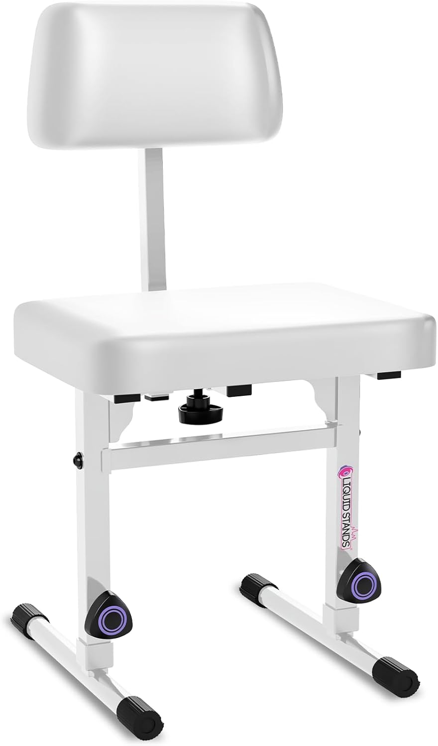 Liquid Stands White Adjustable Piano Bench with Backrest ¨C Music Keyboard Bench Seat for Digital & Electric Pianos - Musicians Stylish Seating, Comfortable, Sturdy, Padded Cushion - Piano Stool Chair