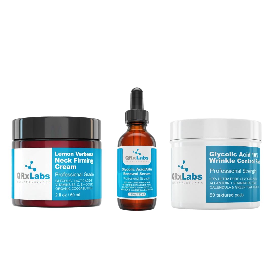 QRxLab Wrinkl Contro Trio 10 Glycoli Aci Contro Pads 15 Renewa Seru fo Face Lemo Verben Nec Firmin Crea Achiev Smooth Bright an Fir Ski Prevent Wrinkles Dar Spots