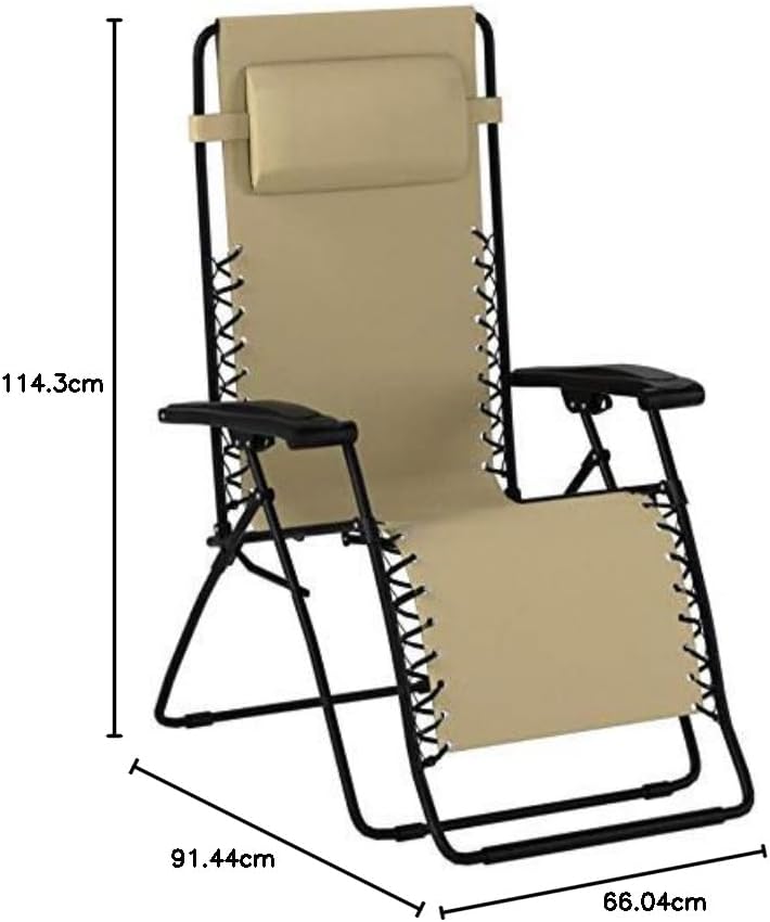 Caravan Sports Zero Gravity Outdoor Portable Folding Camping Lawn Deck Patio Pool Recliner Lounge Chair for Adults, Adjustable Headrest, Beige