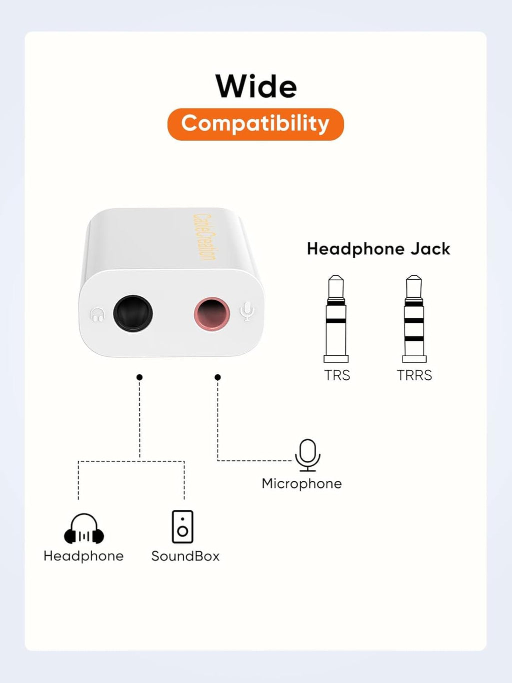 CableCreation USB Audio Adapter - External Sound Card with 3.5mm Headphone and Microphone Jack for Windows, Mac, Linux, PC, PS4, Laptops - Plug and Play, No Drivers Needed (White)