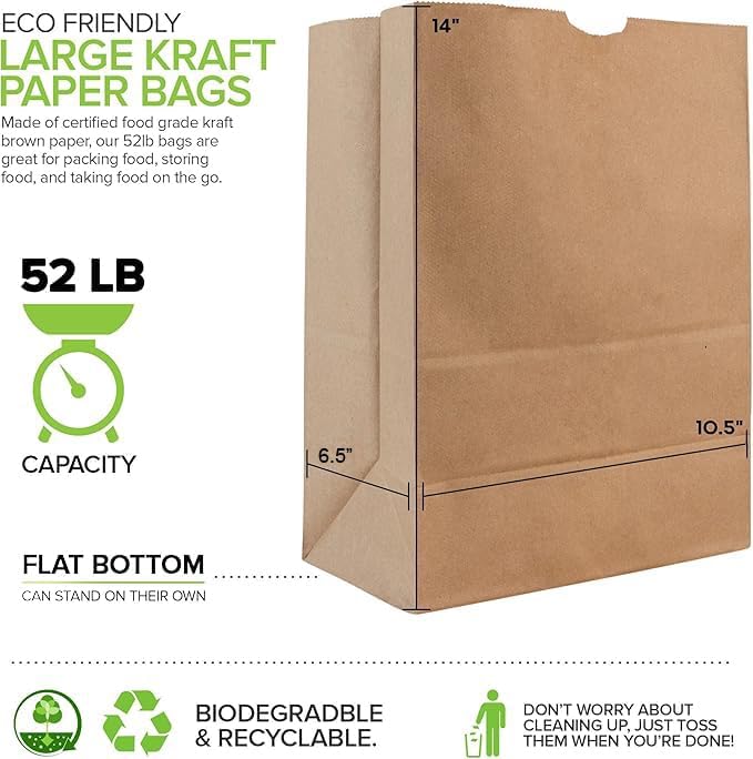 Stock Your Home 52 lb Kraft Brown Paper Bags (100 Count) ¨C Bulk Large Grocery Bags for Shopping
