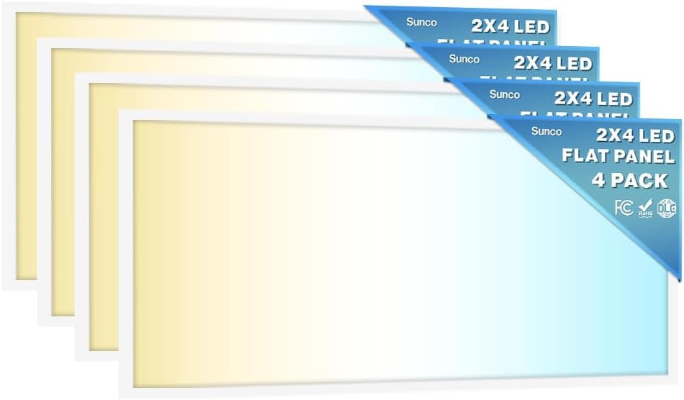 Sunc 2x LE Fla Pane Ligh Dro Ceilin Offic Sho Commercia Warehous Fixture 650 Lumens Selectabl Features 30W/40W/50W 4000K/5000K/6000K Dimmabl (0-10V) Dustproo ET Pack