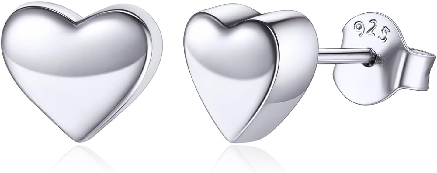 ChicSilver Hypoallergenic 925 Sterling Silver Stud Earrings, Dainty Simple Heart/Star/Moon/Lightning/Butterfly Earrings for Women