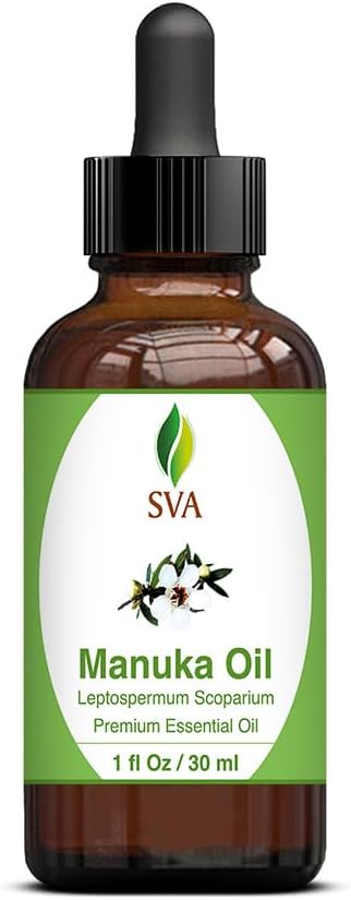 SVA Manuka Essential Oil ¨C 1 Fl Oz ¨C 100% Natural Manuka Oil - for Diffuser, Hair Care, Face, Skin Care, Aromatherapy, Scalp and Body Massage, Soap and Candle Making ¨C with Dropper