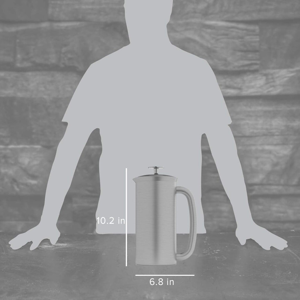 ESPRO P7 Brushed Stainless Steel French Press 304 ¨C Patented Double Walled Micro-Filter Insulated French Press Coffee Maker, Grit-Free Brew - Heat Resistant BPA Free (32oz)