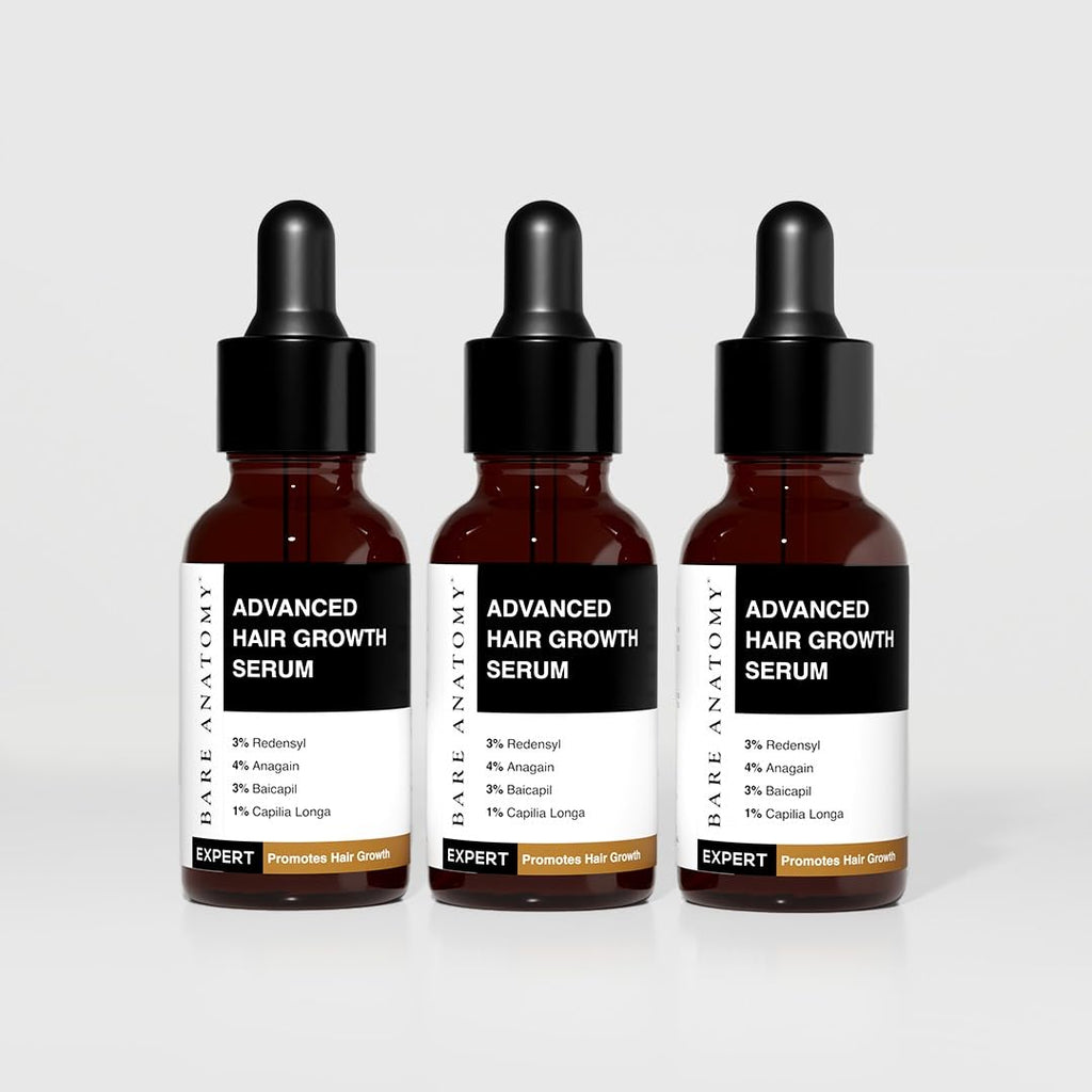 Bare Anatomy Advanced Hair Growth Serum| 3% Redensyl - 2x Better Results than Minoxidil | +4% Anagain + 3% Baicapil | Rosemary, Biotin | Hair growth & Hair fall control serum for Women Men | Pack of 3