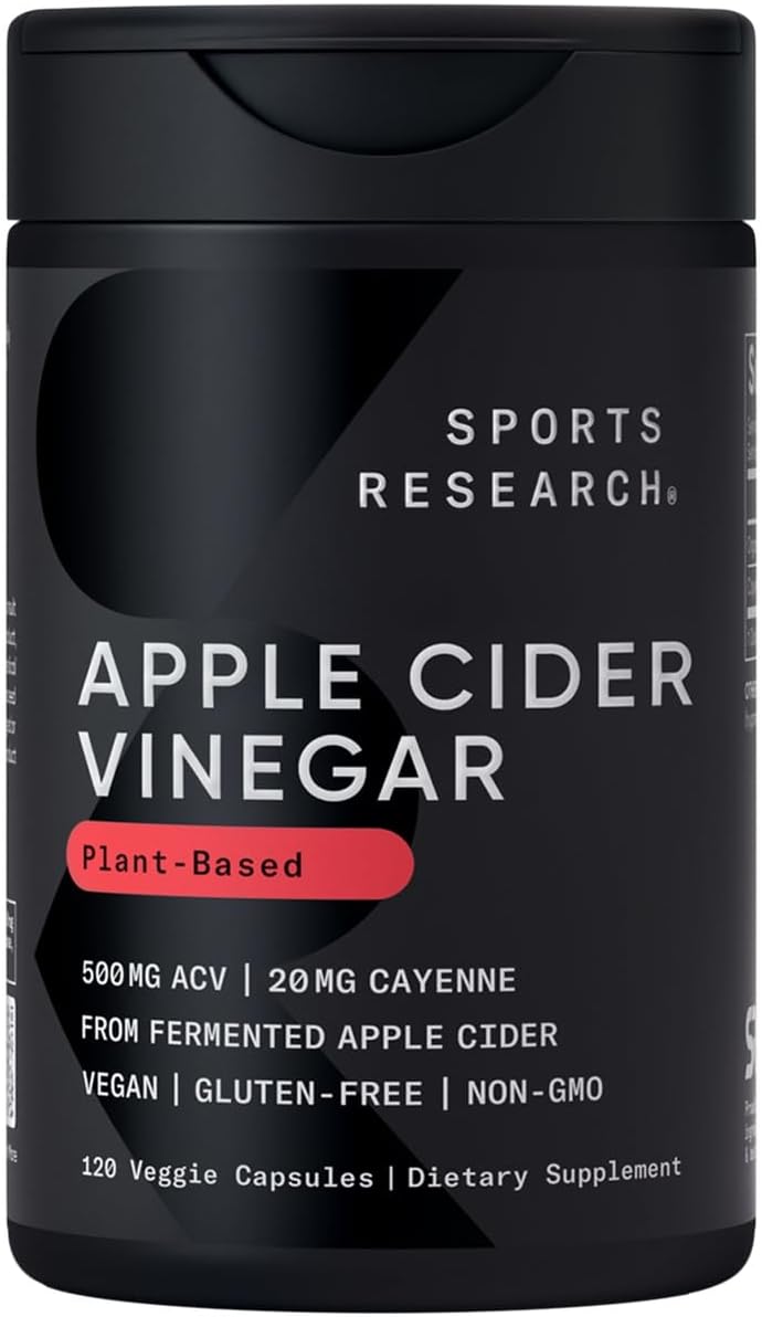 Sports Research Apple Cider Vinegar with Cayenne Pepper | Made from Organic Fermented Apple Cider - Non-GMO Project Verified Vegan Certified (120 Veggie Capsules)