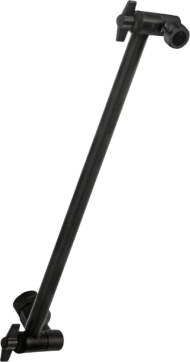 16inch Solid Brass Shower Head Extension Arm - Flexible Height Angle Adjustable Shower Arm Extension for Rain Showerheads with Sturdy Lock - Universal Pipe Connection (Midnight Black Matte)