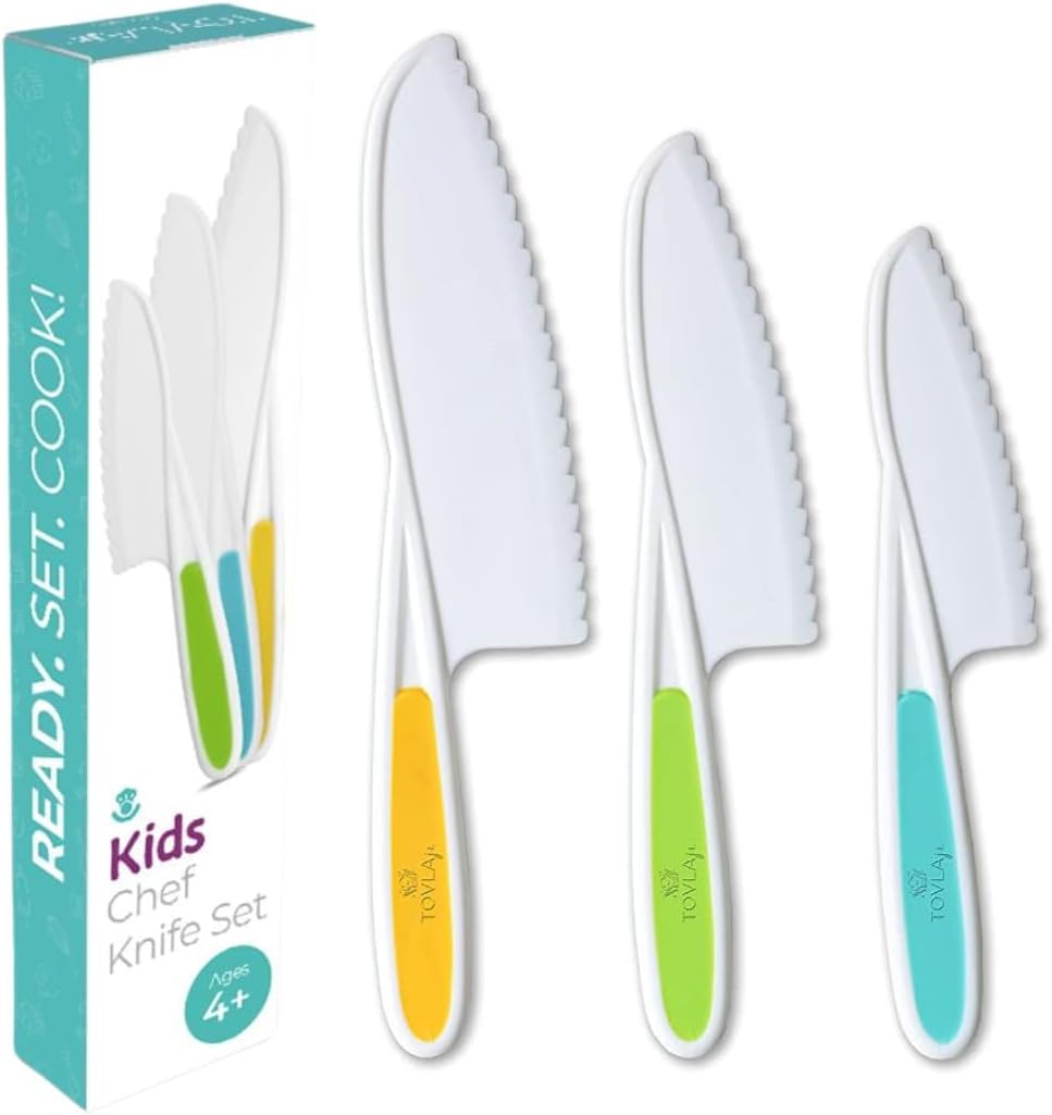Tovla Jr. Kid Safe Knife Gift Set for Real Cooking | STOCKING STUFFER |Toddler Kitchen Knives | Montessori STEM Cooking Tools Ages 4¨C12 | BPA-Free, Dishwasher-Safe | Christmas and Birthday